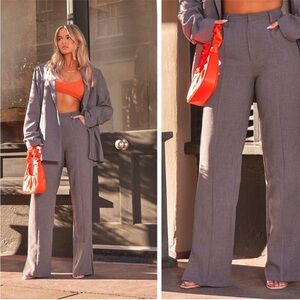 PrettyLittleThing Gray High-Waisted Trousers